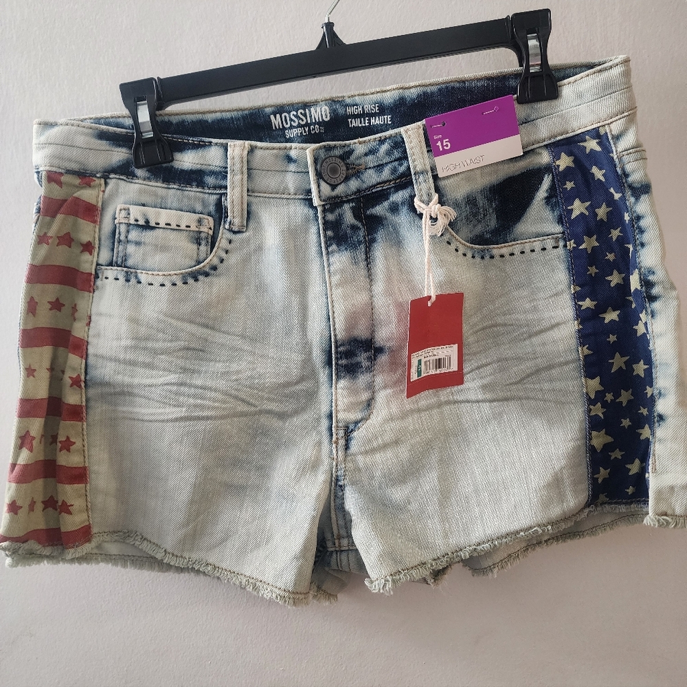 NWT JEAN SHORTS SIZE 15 HIGH RISE STARS AND STRIPES BY MOSSIMO SUPPLY AND CO.